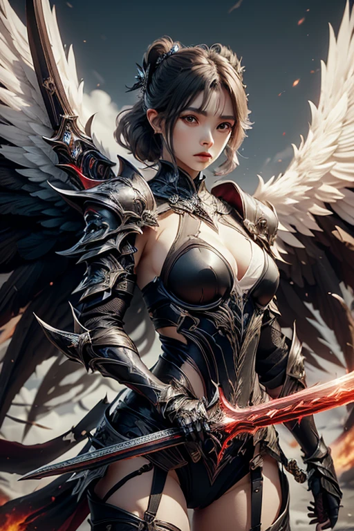 （Award-winning digital artwork：1.3） af （sketching：1.3），（with dynamism：1.3），（Saturation：1.3），（Close portrait：1.3），（femele：1.4），（big breasts beautiful： 1.4),(carismatic:1.3),angelicales，Red eyes，Bright magic，volcano background，Large breasts，complex patterns，Film filter, ，dramatics，dynamicposes，illusory engine， (High detail: 1.9)，mystic symbols，black toga，massive wings，Black wings，red color eyes，arrogant look，molten lava