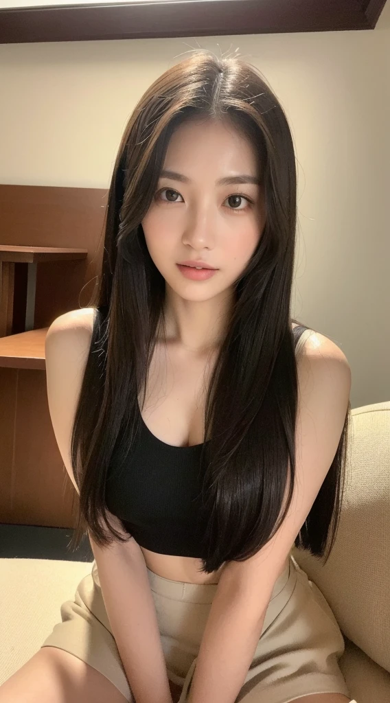 Alafed asian woman with long black hair and pink top, beautiful asian girl, 8k selfie, Yoshitomo Nara, 12 years old, Asian girl with long hair, Wu-xision,