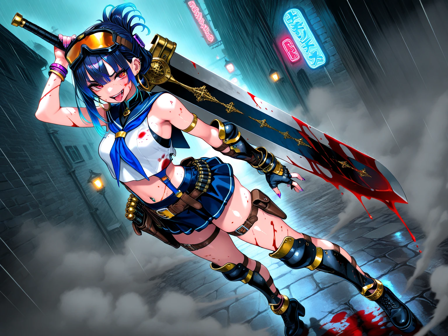 ultra-detailed, Explicit, Beautiful body, Beautiful Nose, Beautiful character design, perfect eyes, perfect face, ultra highres, 4K, beautiful legs, perfect legs, Nice hands, Perfect hand, Masterpiece, Best Quality, Highly detailed, illustration, absurdres, street fighter, doll suit, shadaloo doll, dollsuit, girls, multiple girls, expressionless, blank eyes, looking at viewer, red gloves, emotionless, black latex, corrution, mind control, female combatant, full body, hypnotized, unhappy trance, full body suit, ribbed bodysuit, both arms at side, stand up straight, obey, perfect female body, extremely glossy latex, hypnosis, hypnoLora, empty eyes, Mind control device, poses, brainwashed, submissive_pose, Slave, hat, necktie, stand up straight, standing, standing at attention, belt, extending the right arm from the shoulder into the air with a straightened hand, nazi saluting, military, military saluting, salute, right hand saluting, left hand at side, latex, garter belt, thighhighs, Black rock shooter, blue eyes, flame eye, black hair, twin tails, kuroi mato