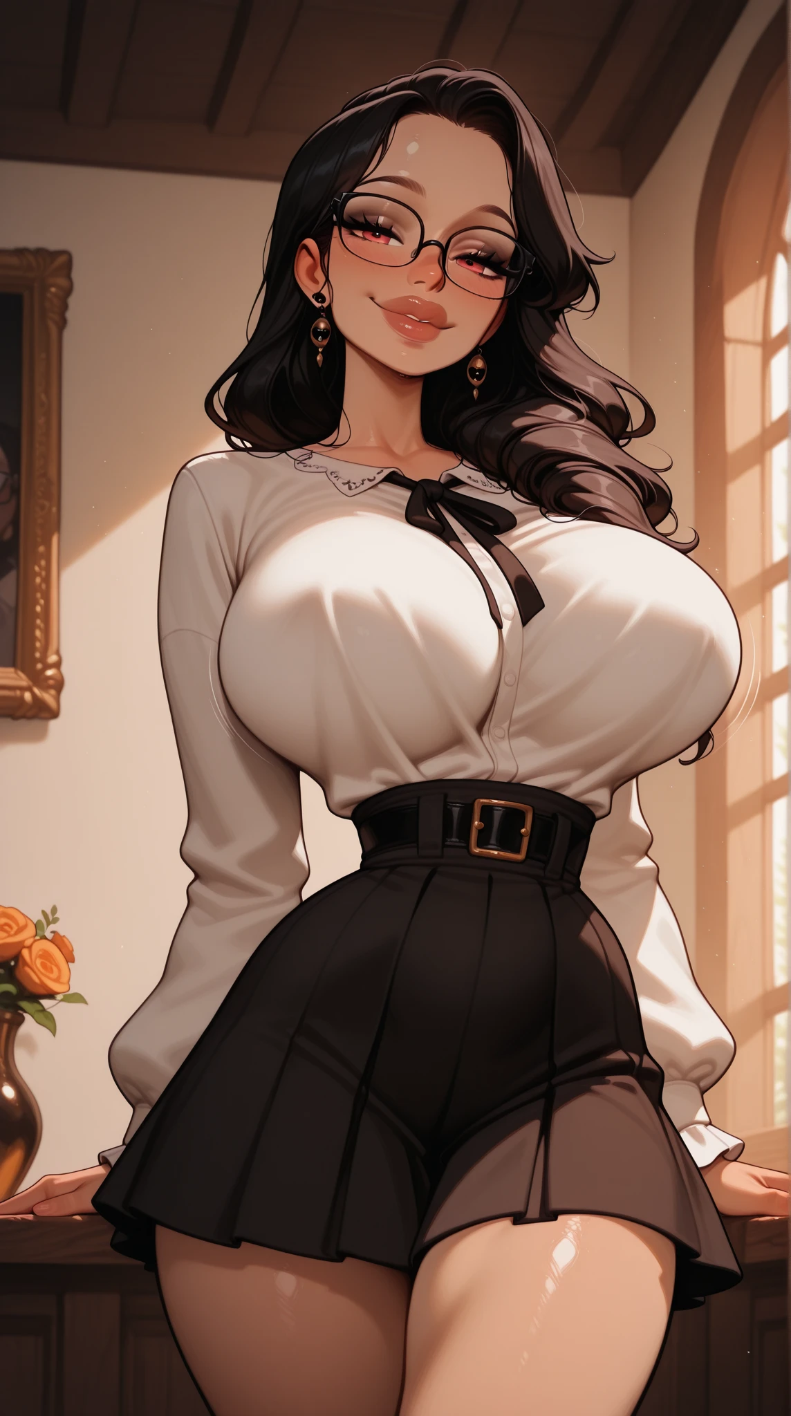 (((Dark brown skin))) Beautiful tall woman Black Hair Slit eyes (((Michikingu))) Sister mini skirt String Panties curvy ((Upstyle)) erect nipples Popular on pixiv Popular on Fantia erect nipples smile