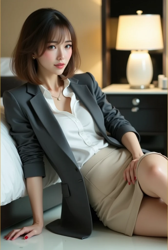Business suits, a short skirt,