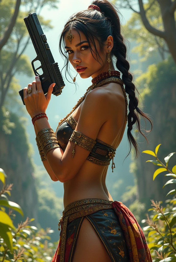 Indigena brasileira, archery, cyberpunk, pena