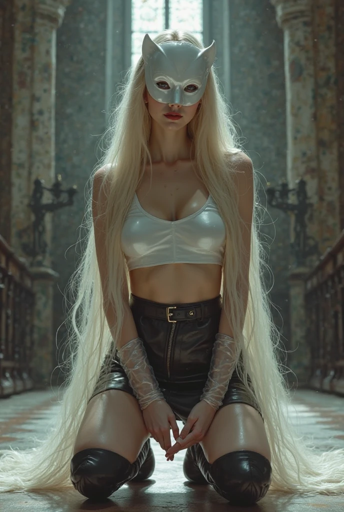((pale skin)), ((white skin)), muscular, busty, huge boobs, McKenna Grace, with long hair, ((goth)), naked, defined muscles, six-pack abs, ((black lipstick))