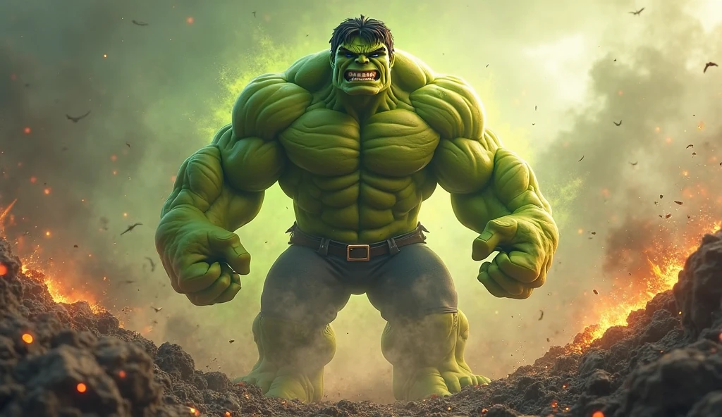 A muscular green humanoid figure,hulk,walking through the ancient ruins of Bagan in Myanmar,intricate temple structures in the background,sunset sky with dramatic lighting,highly detailed and realistic,cinematic composition,epic,dynamic pose