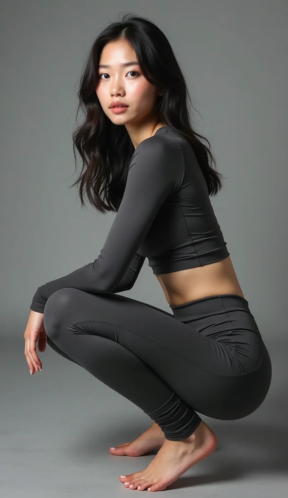 Beautiful sexy  woman, beautiful athletisure style, shoes sport, full length , black, 