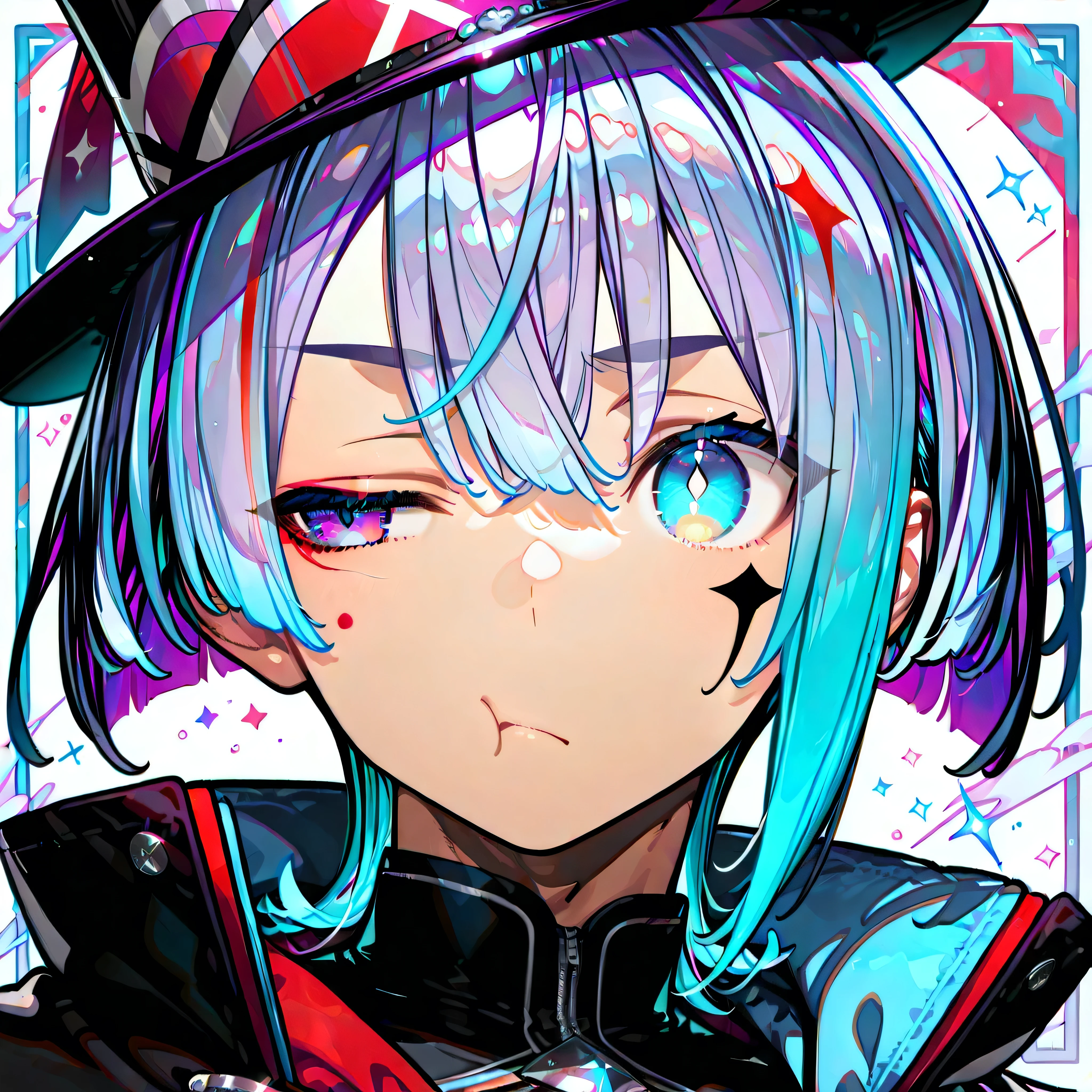 1boy、odd-eye、Red purple left eye、light blue right eye、bluish hair、SHORT BOB、top quality