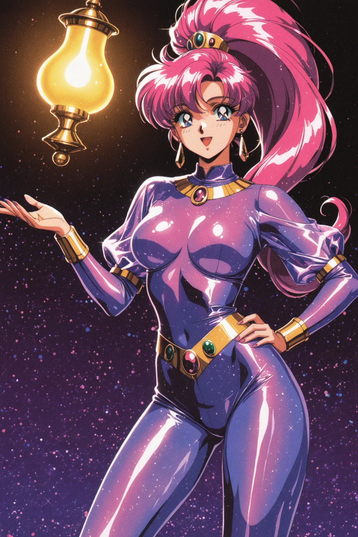 starfire in a glittering_Cheongsam, Chinesisch_Kleid, glittering_Kleid, Kurz_Kleid, lila_Kleid, Rot_lang_Haar, zuversichtlich_Smile, Nice, high resolution, 8k