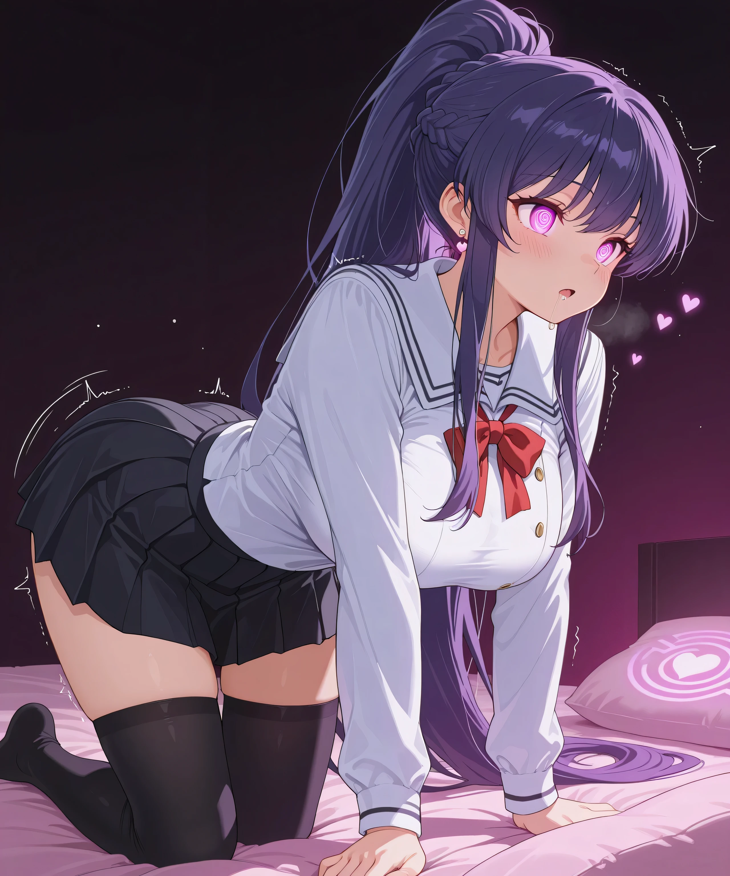 Beautiful woman、Side Ponytail、Blazer Uniform、Panties in pantyhose、Very short pleated skirt、Very thick thighs、Acme Face、Best image quality、High resolution、masterpiece、super high quality、Thick pubic hair、Screaming orgasm face、Blue panties、Blue Bra、Very big ass、Very large breasts  、Blushing、4K quality、Blushing、泣く of ecstasy、Wearing black pantyhose、Heavy breathing、{Highest quality}, {so beautiful}, {Very detailed}, {Best illustrations}, Browsing Caution, girl,