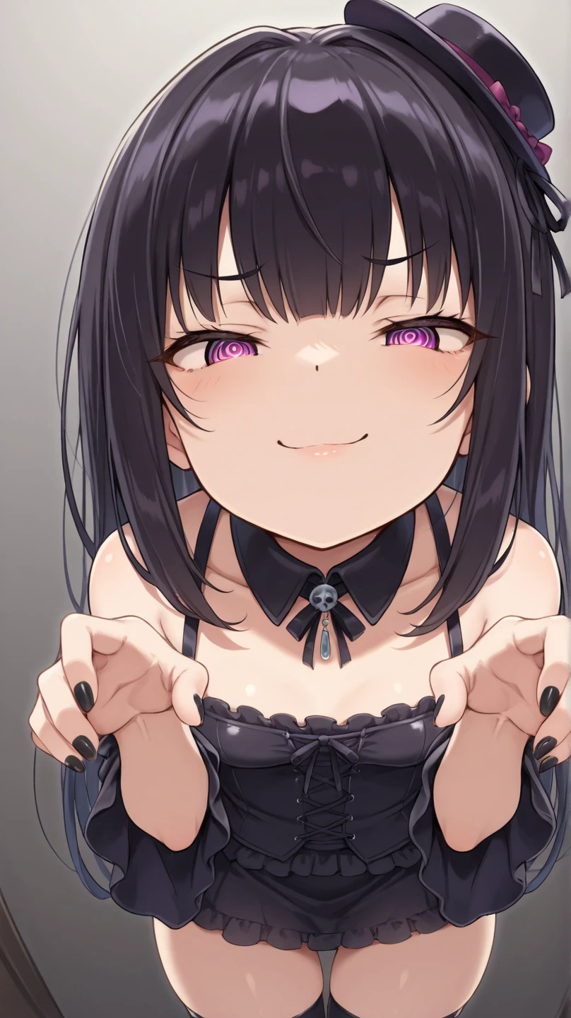 handjob,side view,eye-level shot,face focus,open mouth,tongue out,cum on tongue,Licking the penis,(1girl,Beautiful 16 year old girl),((Slender,Small breasts,Baby Face,Small face,)),looking at viewer,Black Hair,bangs,two side up,Gray Eyes,Drooping eyes,slit pupils,narrow eyes,Sheer black and dark pink negligee,Collar with leash,Beautiful and detailed anime art,Mischievous smile,Dimly lit room,Simple Background,Gray background,Low lighting