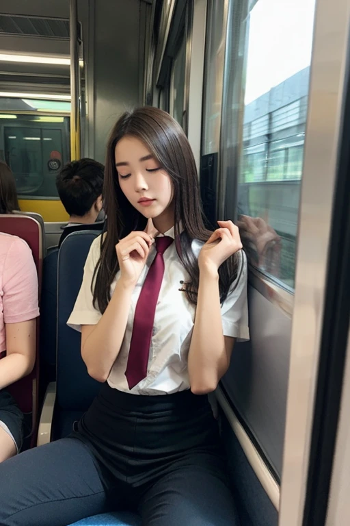 8k, RAW Portrait (Japanese women),masterpiece、Realistic:1.3、Realistic, Ultra-high resolution, Highest quality, Real Life Photos ,( in the evening :1.1),(((Showing panties:1.4)))、((Visible panties:1.4))、((A girl sitting on a train seat on the Yamanote Line and looking at her smartphone))、
((((1 person:1.5)))), (((電車内でPull up your skirtShowing panties女子高生:1.4)))、(Cute Face:1.3)、日本の1 person,((Japanese schoolgirl))、((本物の女子高生1 person))、((Japanese High School Uniform:1.6))、  Black Hair,(Written boundary depth:1.3)、 ((Dark brown eyes:1.2))、(Realistic skin texture:1.3)、(Immersive atmosphere:0.8、Chiaroscuro:1.2) 、(Audience:1.3)、((Expressionless:1.3))、((Red cheeks:1.1))、((she&#39;She&#39;s wearing tiny silk panties))、((Showing panties:1.4))、((A woman rolling up her skirt))、((Emphasize panties))、The cutest in the world、((Spread your legs out to the side:1.4))、Pleated skirt、(((Wearing a skirt:1.5)))、Skirt Lift、Pull up your skirt