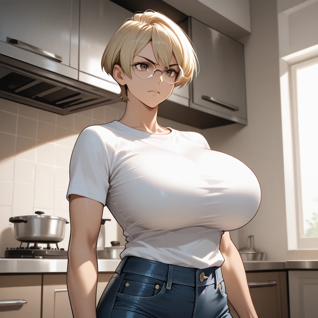 There is a cartoon of a woman with big breasts, Big breasts!, with a big chest, Big breasts!!, with large breasts, Chic, oppai, (SFW) safe for work, Tifa Lockhart with gray hair, Commission for high resolution, SFW huge breasts, oppai proportions, fully - clothed!!!, [ 4 k digital art ]!!, Voluptuous body, curvy body, Tifa Lockhart, Naughty anime style, plus size model, Scruffy body,Erotic cartoon style body, Married woman's big ass,Eros of a married woman, Married woman style, Married woman atmosphere