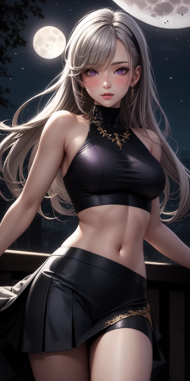realistic, 1girl, glowing eyes, crop top, skirt