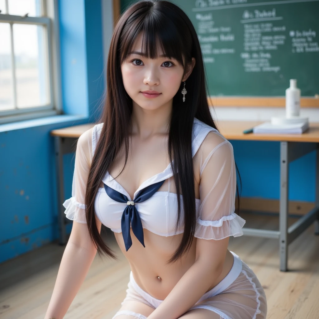 Japanese women, (smile:1.05),Browsing Caution、8K,Highest quality, masterpiece, Very detailed, 超High resolution, Realistic, RAW Photos, , Absolute Resolution, Complete limbs、Complete Anatomy、Perfect beautiful skin、cute女の子1人,cute女の子 、(smile:1.2)、Lolita Girl、(school uniform:1.3)、(A thin, sleeveless white shirt:1.1)、((((If you raise your right hand above your head, you can see your armpit.))))、((((左手でPleated skirtを掴んで捲るとWhite pantiesが確認できる))))、Accentuate your thighs、cute女の子、 Japanese Girls、(Bright room:1.2)、Mix 4, (16K, Raw photo, Full body view from knee to head、Best image quality, masterpiece: 1.45), (Realisticな, Photorealistic: 1.37 Two Girls, cute, Professional Lighting, Photon Mapping, Bright room, Physically Based Rendering, Dark brown long bob hair,Beautiful, well-groomed eyes、double eyelid、With a girl, (((A sleeveless white shirt worn by a Japanese high school girl、Pleated skirt、Dark blue short socks、loafers))), Highest qualityの写真, High resolution, 1080P, (Clear Face), (Detailed face description), (Detailed hand description), (masterpiece), masterpiece、Rich details、(Beautiful Faces)、(Highest qualityの写真)、(Detailed eyes)、 in front of you、Thin clavicle、((Slim and large))、(((A thin sleeveless shirt allows the bra to be seen through)))、((Pure Idol))、((Bright roomで立っている))、(A shot of a girl looking up from below)、(((White panties))),smile、Draw the whole body、No nasolabial folds、(((Large firm breasts:1.2)))、Firm big ass、Two arms and two legs、(((from the front:0.4)))、bare hands、Symmetrical eyes
