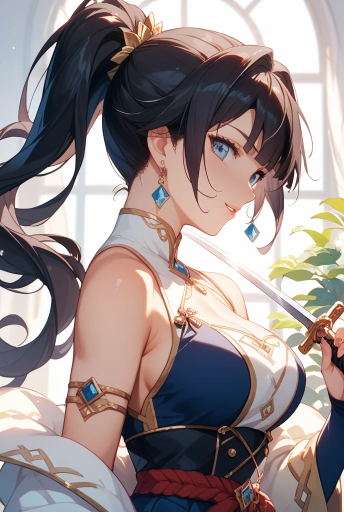 (((Masterpiece))), diffused light, dynamic shadows, sharp focus, realistic, detailed, highres, absurdres, seductive face, white background, looking to the side, medium breast, thighs, sexy pose, hot, sensual, sexual, thigh gap