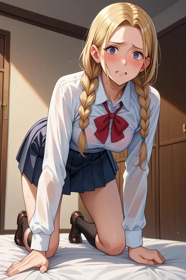 ((masterpiece, best quality)),high resolution, ultra detailed,8k,16k, detailed background, perfect lighting,detailed beautiful eyes,1girl,solo,nsfw,embarrassed,blush,look at viewer,steam,sweat, bottomless,fisheye lens,(from above:1.1),face focus
standing,(show off pussy,cowboy shot,from front,skirt lift:1.3),wavy mouth,open mouth,in heat,fair skin,small breast,(slender,short body,narrow sholders,short stature:1.3),classroom,sanae dekomori,long hair,gold hair,twintail,blue eyes,short bangs,white shirt,red miniskirt
