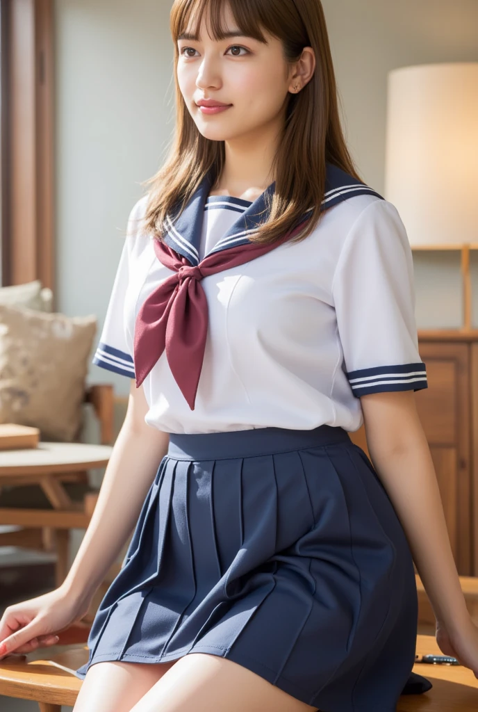 (Browsing Caution:1.3), ((masterpiece)), ((Highest quality)), (Very detailedな), ((cute)), cute, (Multi-point), ((sexy)), (device), ((Very detailed)), 4K, (8k), Highest quality, (beautiful), hyper cute face, shape, Anime Style,hyper Genuineistic, Genuine, Dynamic Angle, ((whole body)), close, Thick outline, Clear contours, at school, (1 girl, cute girl:1.5), (Schoolgirl uniform :1.5), beautiful light brown hair, beautiful brown eyes, ((beautiful eyes)), (Kneeling, look forward to, Showing panties:1.5), short hair, Big Breasts, shoes, smile,(Horie Yui:1.6)