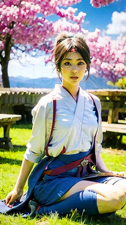 A afro-samurai girl, detailed, with black curly hair, holding a sword in a poised and graceful manner, in the style of an old Chinese painting. The girl's hair should be flowing and adorned with delicate accessories. Her outfit should reflect the traditional attire of a samurai, with intricate patterns and vibrant colors.
The sword she wields should be elaborately designed with a curved blade, embellished with engravings and precious stones. The sword's hilt should be wrapped in exquisite fabric, adding to its ornate appearance. The girl's grip on the sword should convey strength and confidence.
The surroundings should depict a serene landscape, inspired by ancient Chinese gardens and nature. A stream flows gently through the scene, bordered by lush greenery and colorful cherry trees in full bloom. The stream should reflect the vibrant colors of the cherry blossoms, creating a picturesque view. The background should be filled with misty mountain peaks to enhance the sense of tranquility and mystique.
The artwork should be of the highest quality, with a resolution of 8K, allowing for an incredible level of detail. Each brushstroke, curve, and texture should be rendered with precision and clarity. The image should possess a photorealistic quality, bringing the afro-samurai girl and her surroundings to life. The colors should be vivid and vibrant, accentuating the rich hues of the cherry blossoms and the girl's attire.
To enhance the overall composition, lighting should be carefully considered. Soft, natural lighting should illuminate the girl's face and body, accentuating her features and highlighting the textures of her hair and outfit. The cherry trees and the surrounding scenery should be softly bathed in warm sunlight, creating a dreamlike atmosphere.
In summary, the prompt could be:
"A detailed afro-samurai girl with black curly hair, holding a sword in a poised and graceful manner, in the style of an old Chinese painting. The scene is set in a serene landscape with a stream, cherry trees in full bloom, and misty mountain peaks. The artwork should be of the highest quality, 8K resolution, capturing the girl's intricate details and vibrant colors. The lighting should be soft and natural, enhancing the overall composition."