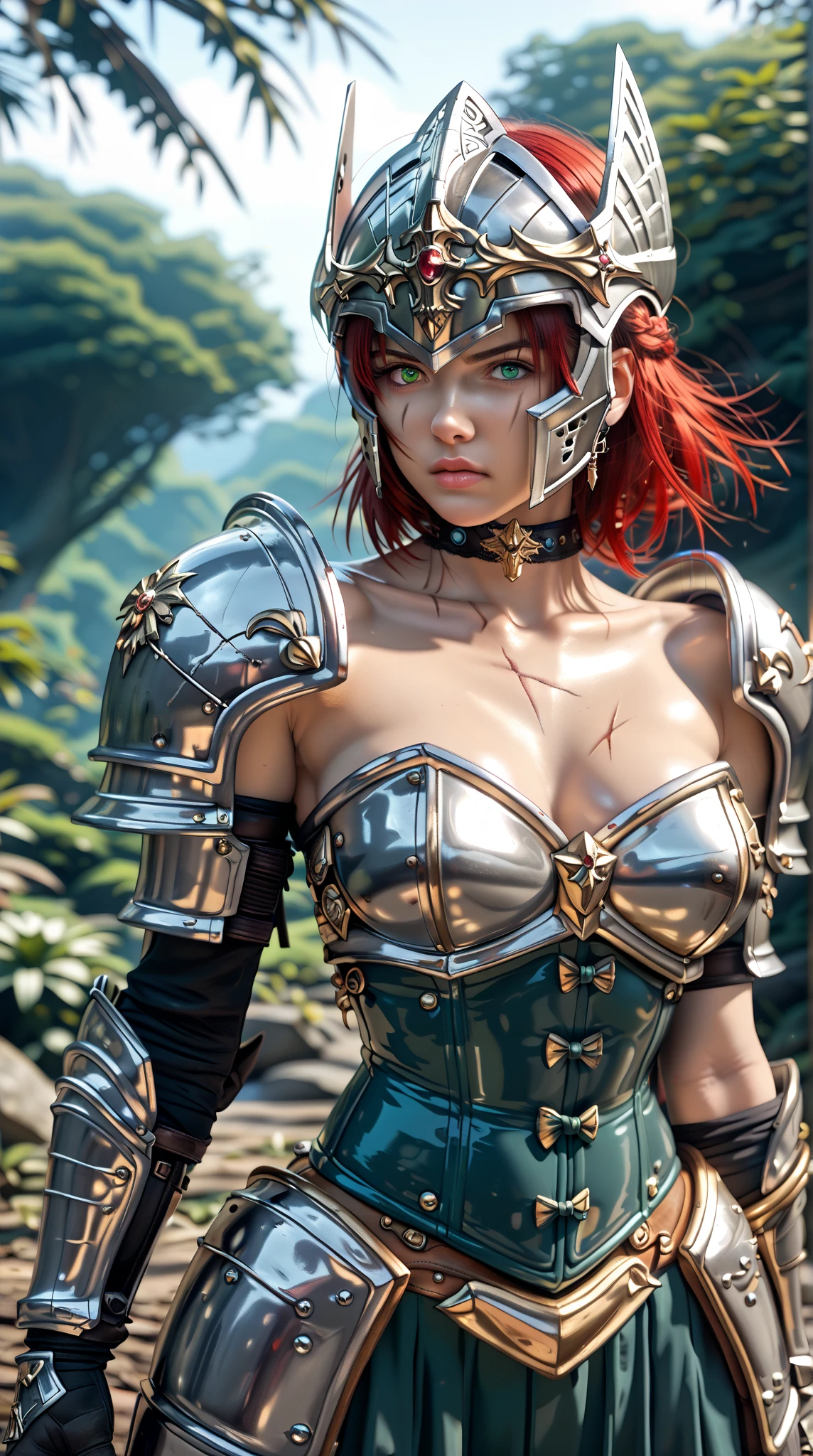 Redhead warrior, armor, medieval fantasy, D&d, RPG, ultra realistic, ultra detailed, best quality, 8k, wallpaper, steel breastplate, steel gauntlets, steel gloves, sitting, short skirt, red skirt, tiny panties, tight panties, white panties, panty view, upskirt, thong, cameltoe, pantyshot, RAW,