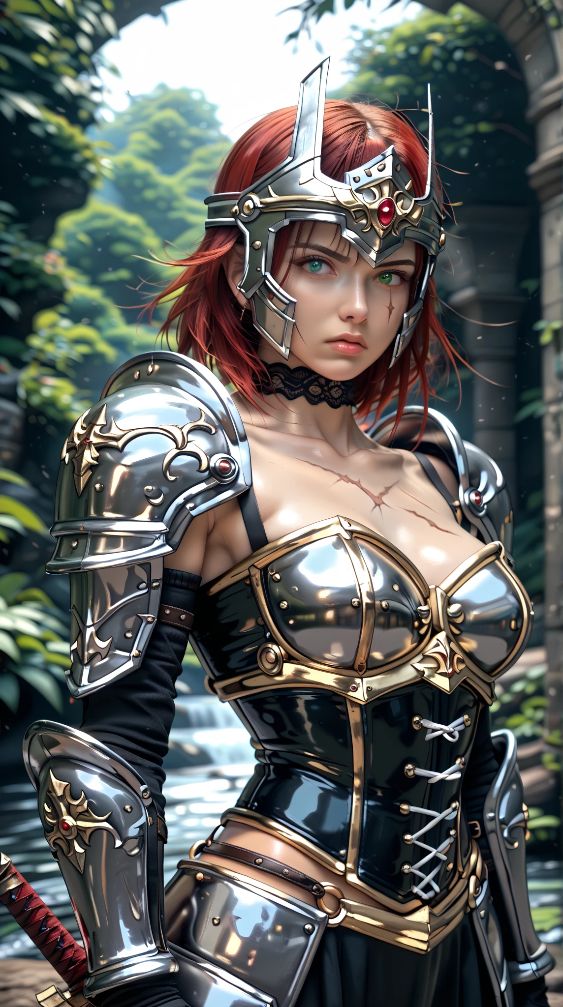 a sexy woman in a white gold and pink lotus lace armor skirt, chengwei pan on artstation, by Yang J, detailed fantasy art, stunning character art, fanart best artstation, epic exquisite character art, beautiful armor, extremely detailed artgerm, detailed digital anime art, artgerm on artstation pixiv, armor girl, cleavage big breasts:1.2, (mini skirt:1,5)