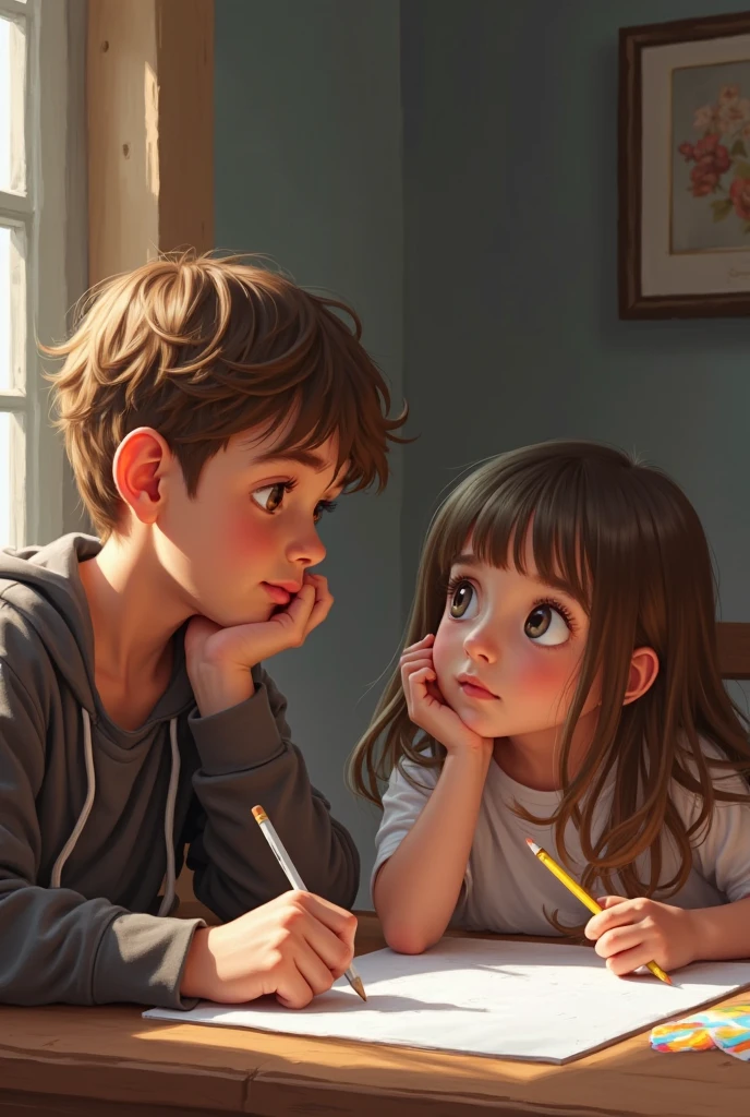 There are two young men next to each other in a room, painting digital adorable, Arte no estilo de Guweiz, Arte infantil em Artstation, Wlop e Andrei Riabovitchev, loish e wlop, estilo de arte realista, Alena Aenami e Lilia Alvarado, wlop e ross tran, Loish e Ross Tran