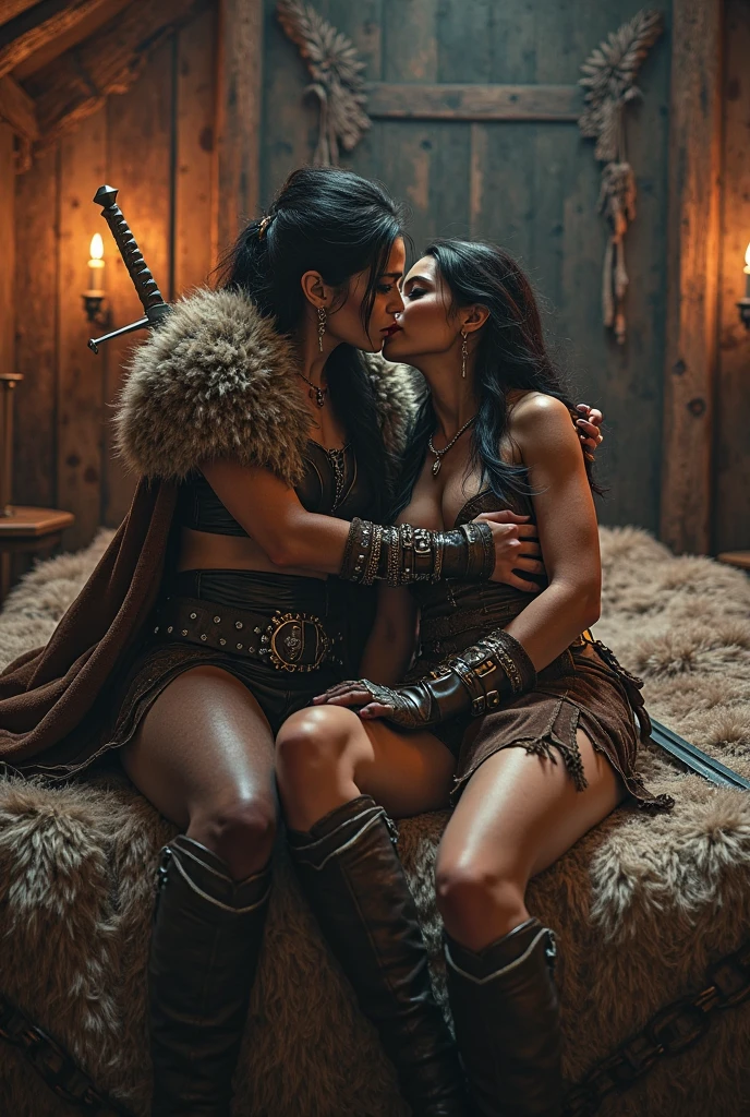 8k, RAW photo, best quality, ultra high resolution, photorealistic, realistic photo of skinny ebony girl viking fighting the dragon, (slim ebony girl viking, black skin, black hair, curly hair, slim face), (fighting the dragon), full body portrait, (photo from the side), sexy pose, wearing viking costume, (viking fur costume), wearing viking shirt, wearing fur skirt, (fur skirt), holding viking axe, (viking axe), (extremely detailed CG unity 8k wallpaper), Sharp focus, (bright light)