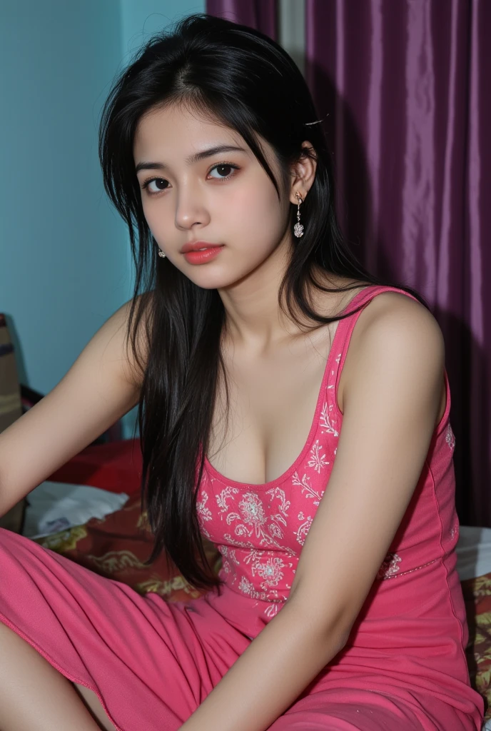 Selfie of young chubby Indian girl with red hair and fair complexion sexy selfie