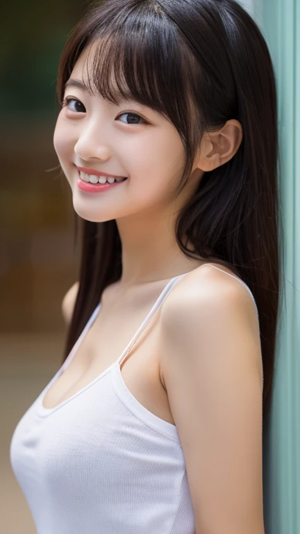  photo realistic,finely detail, hight resolution, hightquality、Perfect dynamic composition, Beautiful detailed eyes, Medium Hair, 、Natural Color Lip,Shibuya、25 years girl、1 persons、Transparent skin、Glowing hair、masutepiece, Best Quality,  looking at viewer, smile,Ultra-detailed, finely detail, hight resolution, 8K、The correct state of the human body、crouching down、Gravure Model Pose，Hair soaring in the wind