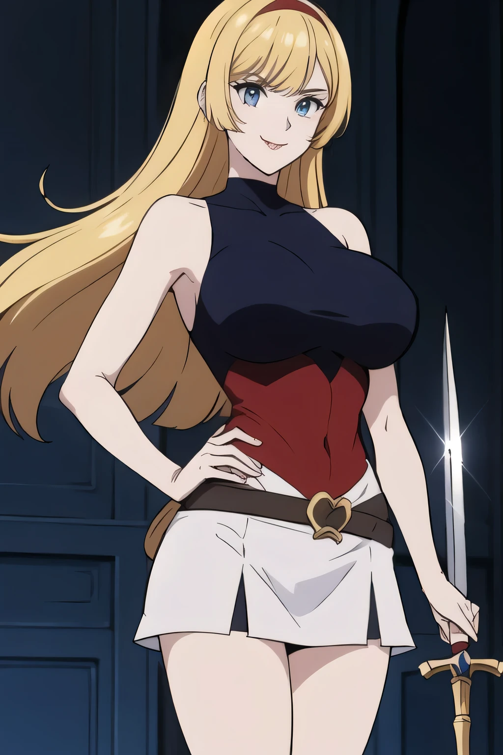 can you draw blondes,nice smile,pleated miniskirt,Can you draw shapes with a sword?,face is absolutely necessary,, , Big breasts, thin waist , , ,Faces are very important,