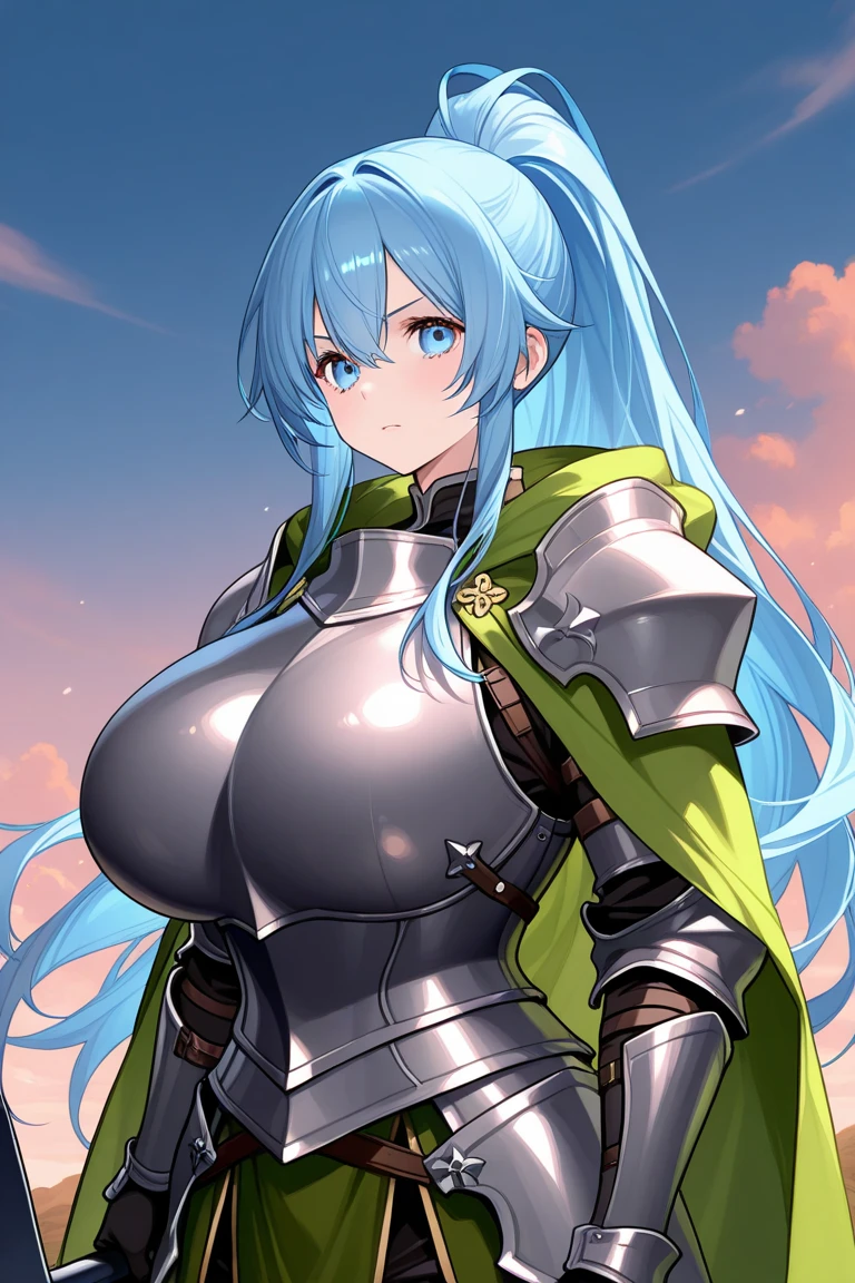 (girl), (long hair), (huge tits:1.2), (solo:1.2), (wild adventurer:1.2), (pauldrons greaves:1.2)