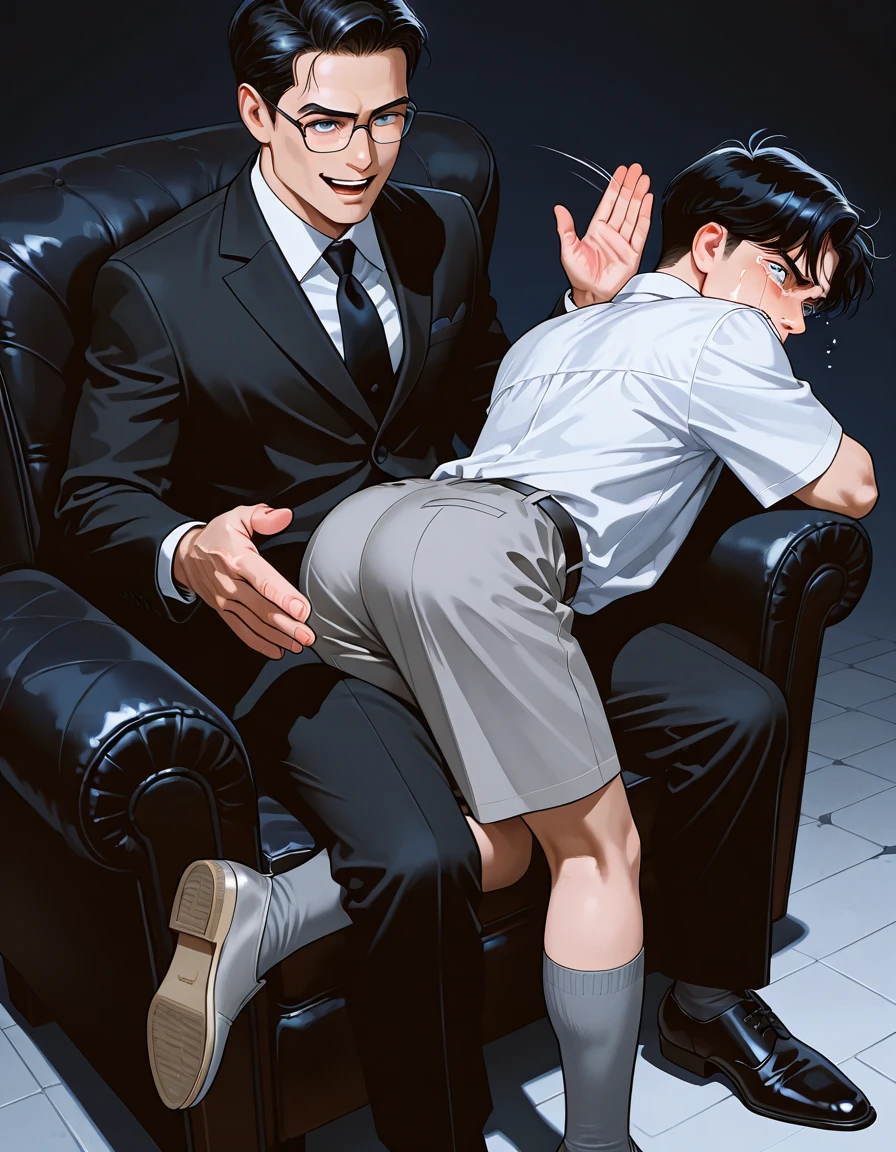 score_9, score_8_wonderful, score_7_wonderful, sauce_anime,Ace of Diamonds,Sawamura,Male Focus,1 male,No pants,Red tie,Auction,blazer,On all fours,Place your hands on the floor,penis,Leash color,View your audience,Squat,humiliation,Obedience,slave