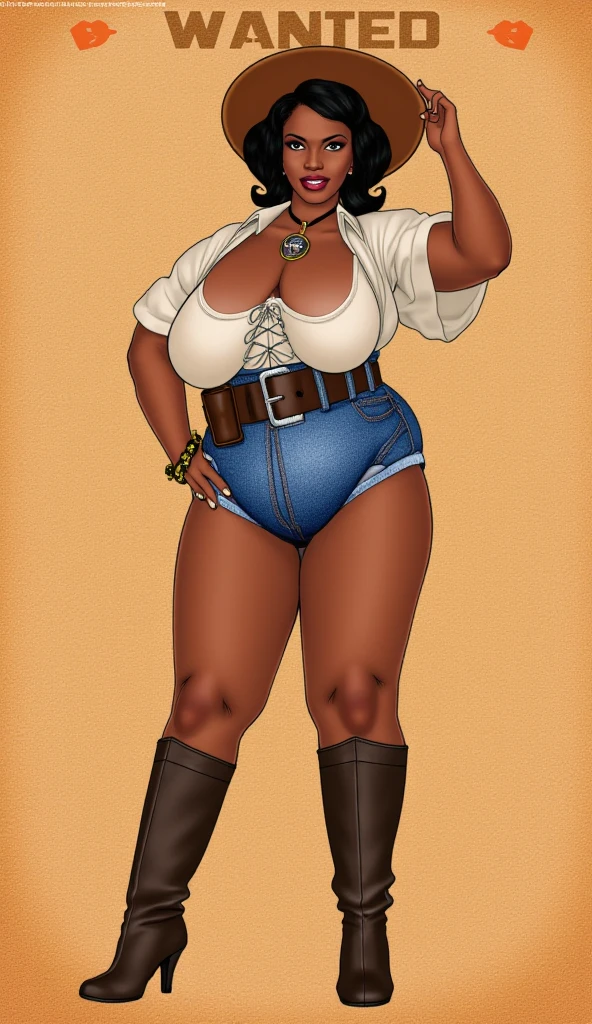 (Masterpiece, best quality, intricate details, 1sologirl) iron collar, arms behind back, iron cuffs, shackles, bound ((standing by wooden pole:1.2)) ((female Black Dark skin Gyaru)) show entire body frontal position, feet in view, realistic, gorgeous 16y.o. darkest skinned mixed race female, black African, barefoot no shoes, looking to viewer straight symmetrical, solo girl looking to the camera, cow bell choker leather collar choker neck bell, metal sandals, black and white bikini (cow pattern) black thigh highs