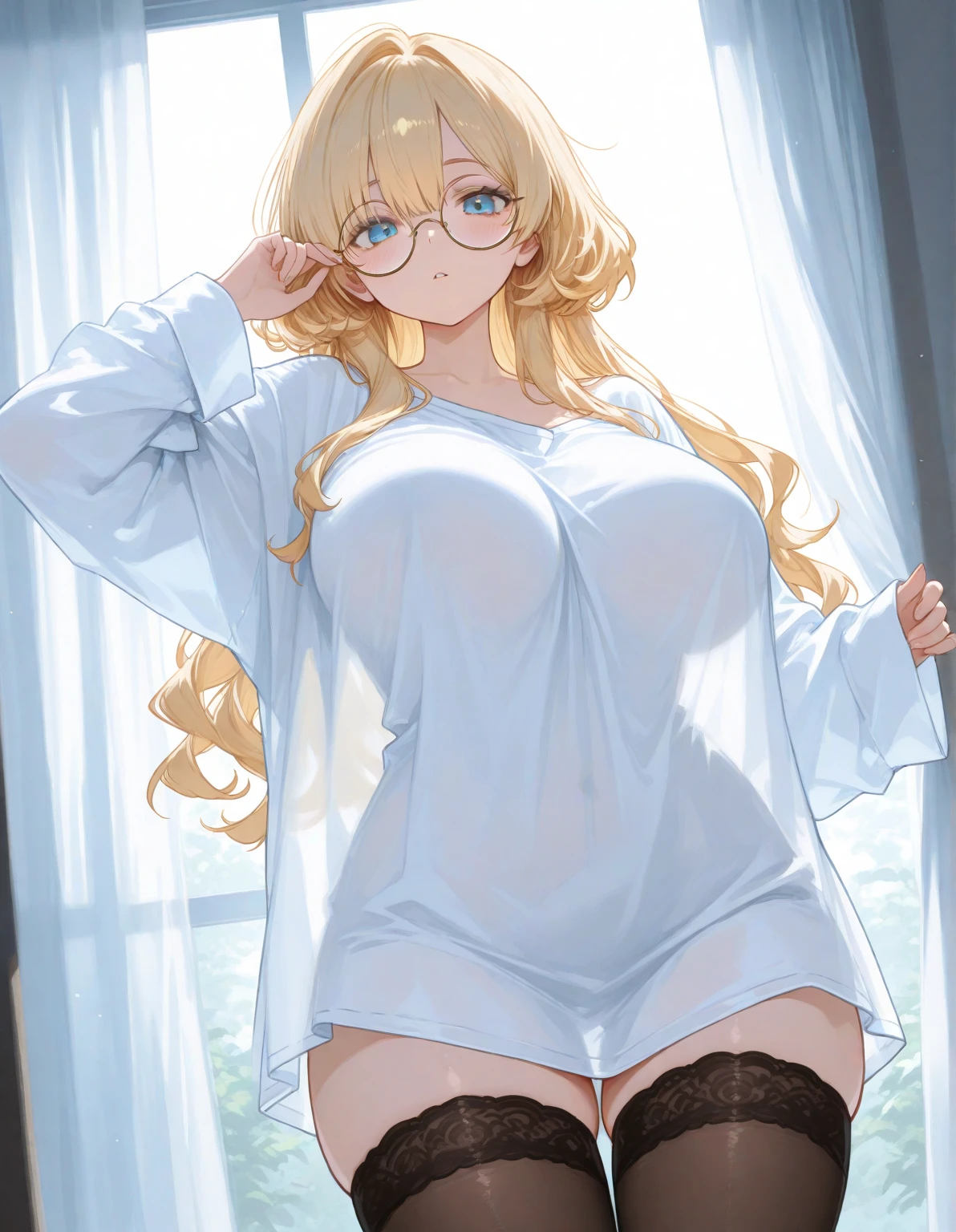 ((nude、NSFW,pussy juice))、(naked),1 female，35 years old，married woman，mature woman，big breasts，long legs，big breastsと細いウエスト， photo exposure， alone，（With background：in the forest，tropical rain forest，In summer） she has long golden hair，stood up，Seen from the front， curly， the sky is mostly cloudy，（（（masterpiece），（8k wallpaper that combines high-definition CG），highest quality，movie lighting，detailed background，beautiful eyes，bright eyes，（very delicate and beautiful），（Beautiful and delicate depiction of eyes），Super detailed，masterpiece，）），towards the camera，High resolution，Super detailed），publish one&#39;chest of，nakedの性器， convex shape，camel toe，sexy and excited，(big breasts，shirt，nakedの性器）全naked，tattoo、golden hair、green eyes、smile、facing forward