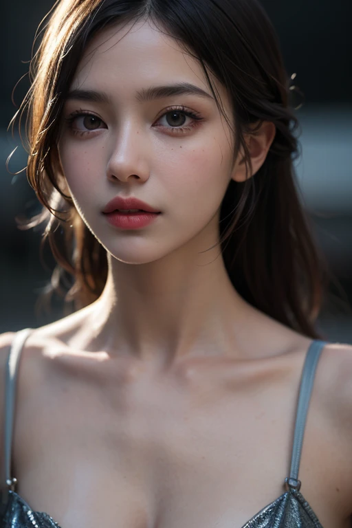 Best quality, masterpiece, ultra high res, (photorealistic:1.4), raw photo, 1girl, offshoulder, in the dark, deep shadow, low key, cold light