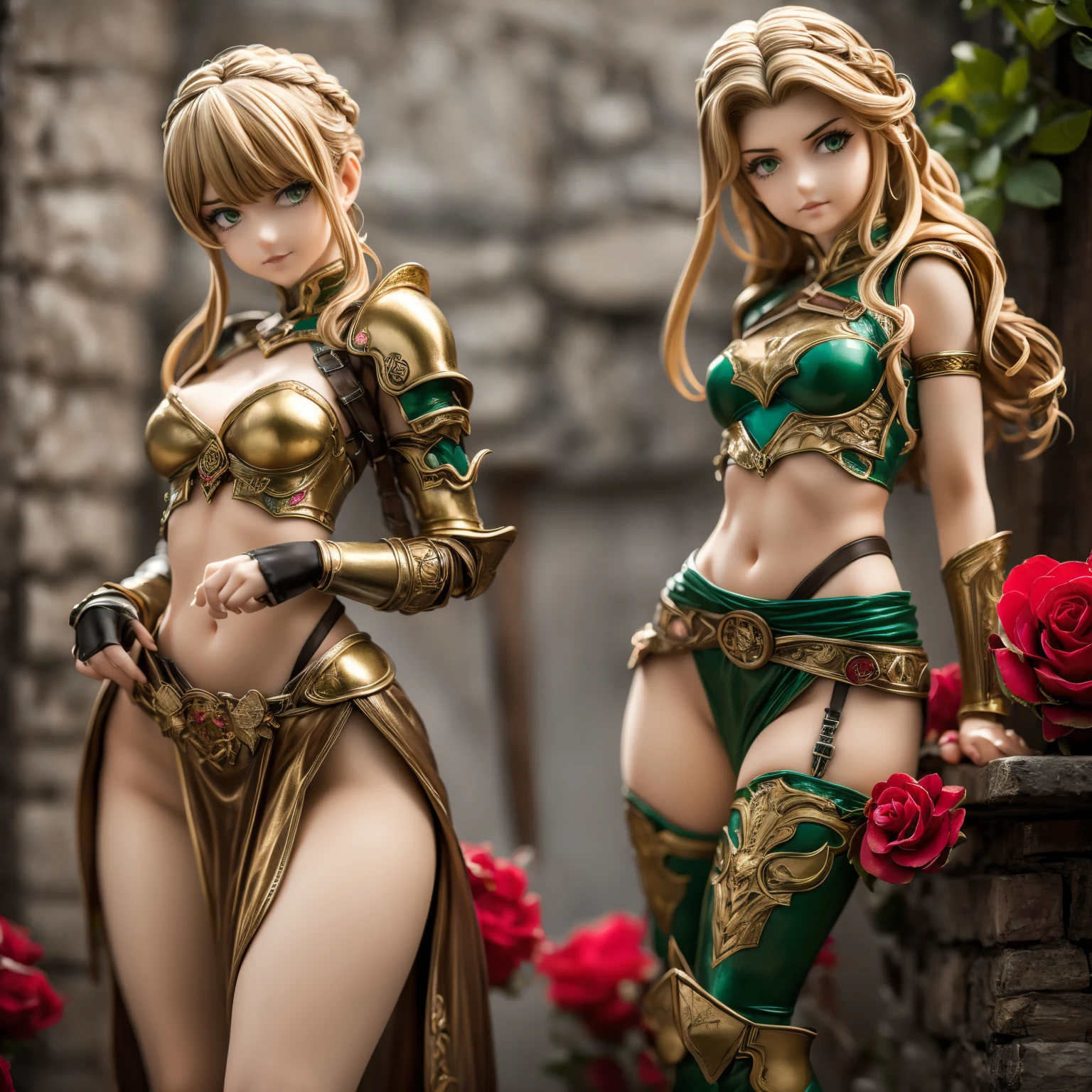 ANI_CLASSIC_deedlit_ownwaifu www.ownwaifu.com,(extremely detailed fine touch:1.2) Elf (natural light, sun light, light rays, dappled light, ray tracing:1.2), mature female , masterpiece, ultra best quality, ultra highly quality , elf pointy ears, blonde hair, long hair, circlet, green eyes, long pointy ears, very long hair, breasts, medium breasts, earrings, lips, makeup, bangs, cape, armor, blue cape, shoulder armor, pauldrons, gloves, breastplate, belt, green dress, short dress, looking at viewer, blush, open mouth, standing, (Masterpiece, extremely detailed CG, sharp line),deedlit, offcial art, Colorful, Beautiful Japanese anime style,Extremely detailed eyes and face,Sharp pupils,realistic pupil,In the woods、cabellos largos dorados,Black lace panties,Slender thighs, varies multi etc. --v 6 --s 1000 --c 20 --q 20 --chaos 100