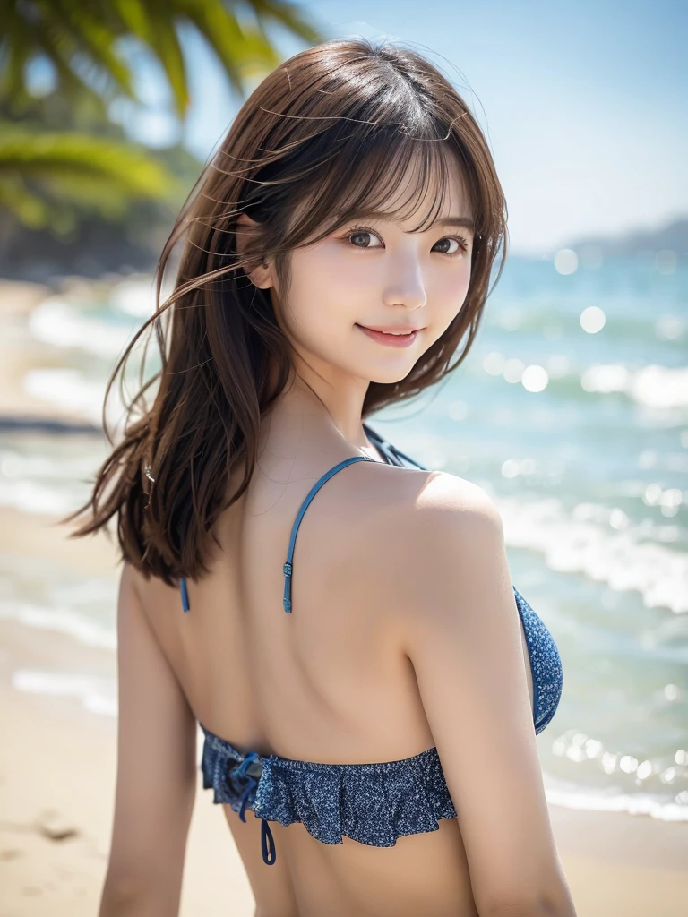 beach、bikini、Blowing in the wind、summer sunshine、cute japanese、hair fluttering
