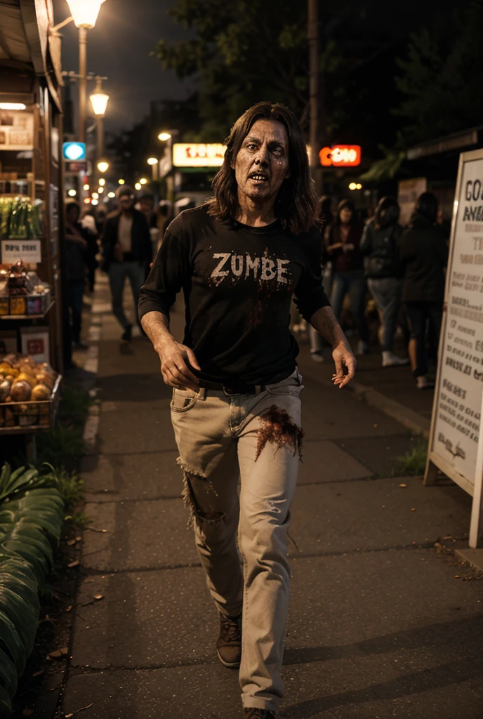 Couple of ((realistic zombies)), ((torn clothes)), ruined apocalyptic scenery