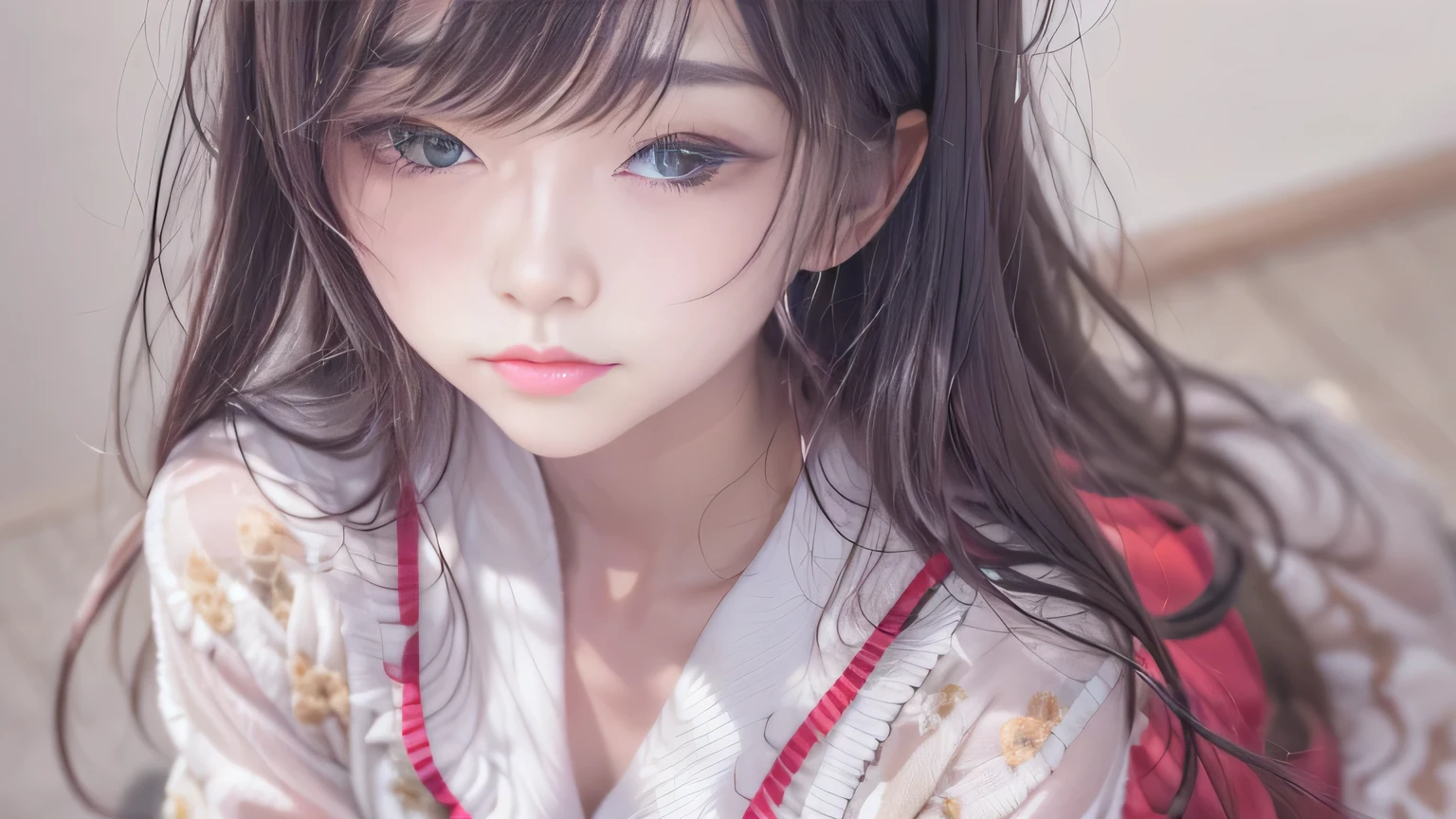 ((best best quality)), ((MasterPiece)), (Detail:1.4), 3D, A beautiful cyberpunk female image,HDR(high dynamic range),RayTrace,nvidia rtx,The ultra-Resolution,Unreal 5,Subsurface scattering、pbr texturing、postprocessing、Anisotropic Filtering、depth offield、Maximum Clarity and Clarity、Many-Layer Textures、Albedo and Specular map、Surface coloring、Mitsu-Accurate simulation of material interactions、Perfect Scale、octanerendering、Two-colored light、large aperture、low ISO、white balance、Rule of Thirds、8K RAW、beautiful bright pupils,flowing robe,Fine pupils,Detailed face and eyes,Long Lashes,Blushlush,voluminous hair,Tender red lips
