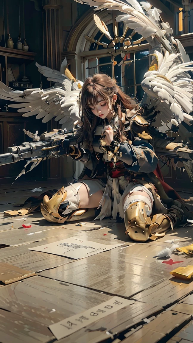 //style
(steampunk:0.8), (Maximalism:1.8), vivid contrast, Gustav Klimt, Gustave Moreau,
BREAK

//quality and character
(realistic:1.3), super photo realistic illustration, highres, ultra detailed, absurdres,
extremely beautiful machine lady (holding many guns:1.5), (from side:1.3),
(Zentangle:1.5),
(wearing a cloth blindfold:1.5) decorated with various jewels and light chains, (mechanical angel halo:1.3), blind mask,
(wearing a cloth blindfold:1.5) decorated with various jewels and light chains, (mechanical angel halo:1.3), blind mask,
(wearing a cloth blindfold:1.5) decorated with various jewels and light chains, (mechanical angel halo:1.3), blind mask,
(school uniform with frills:1.3), (mechanical bonnet decorated with many flowers:1.3), jewelries, light chains,
(wings, feathers:1.8),
BREAK

(detailed machine body with glowing lights:1.5), (attached huge machines, attached huge guns, attached huge mechanical swords:1.5),
(detailed machine body with glowing lights:1.5), (attached huge machines, attached huge guns, attached huge mechanical swords:1.5),
(detailed machine body with glowing lights:1.5), (attached huge machines, attached huge guns, attached huge mechanical swords:1.5),

(detailed mechanical arms, detailed mechanical legs:1.3),
(detailed mechanical arms, detailed mechanical legs:1.3),
(detailed mechanical arms, detailed mechanical legs:1.3),

(detailed mechanical many wings, detailed mechanical butterfly wings, musket rifles, heavy weapons:1.8), (large magic circles around:1.8),
(detailed mechanical many wings, detailed mechanical butterfly wings, musket rifles, heavy weapons:1.8), (large magic circles around:1.8),
(detailed mechanical many wings, detailed mechanical butterfly wings, musket rifles, heavy weapons:1.8), (large magic circles around:1.8),

(wearing detailed mechanical dress with many large gears and jewelries and frills, detailed mechanical white veil:1.5),
(wearing detailed mechanical dress with many large gears and jewelries and frills, d