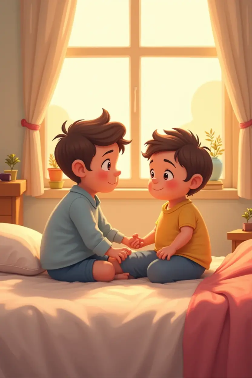 ??? sit at the bed and dad sit beside the bed cartoon