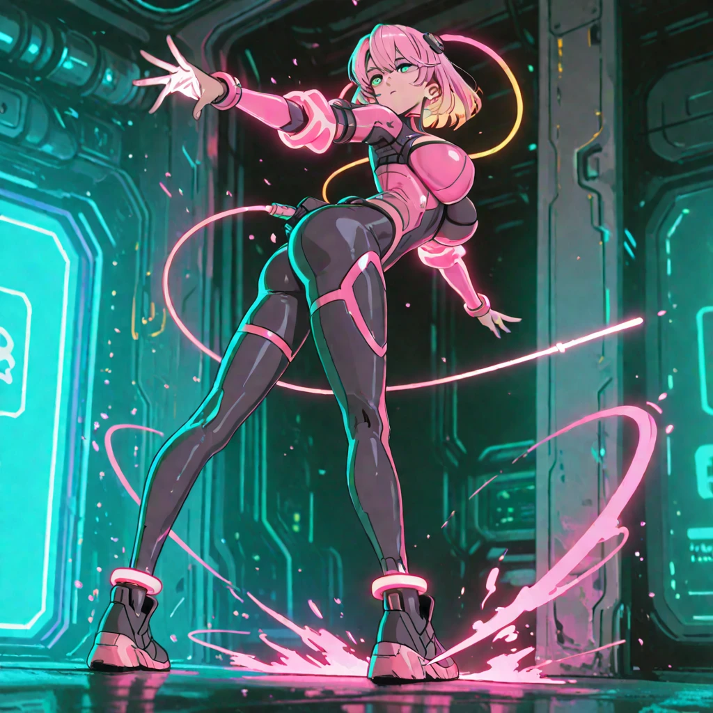 ((medium breast, tomboy girl, small head)), daylight, sunlight, (perfect body : 1.1), (short wavy hair : 1.2) , choker, full body shot,  ((wearing a pink transparent  tight wet tube crop top)), ((miniskirt)), (extremely detailed CG 8k wallpaper), (an extremely delicate and beautiful), (masterpiece), (best quality:1.0), (ultra highres:1.0), beautiful lighting ,stiff nipple, cameltoe, perfect lightning,pulling skirt, realistic shadows, [highres], detailed skin, ultra-detailed, spread thigh, one leg up, squatting on the floor, black thighhigh, boots, large earring, thighs, (((colorful))), (loosely worn top), beauty mark, angle from below suitable for viewing in public places, perfectly