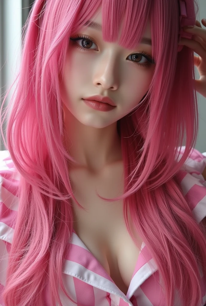 Cabelo rosa choque, pink hair , corpo perfeito, roupa preta,