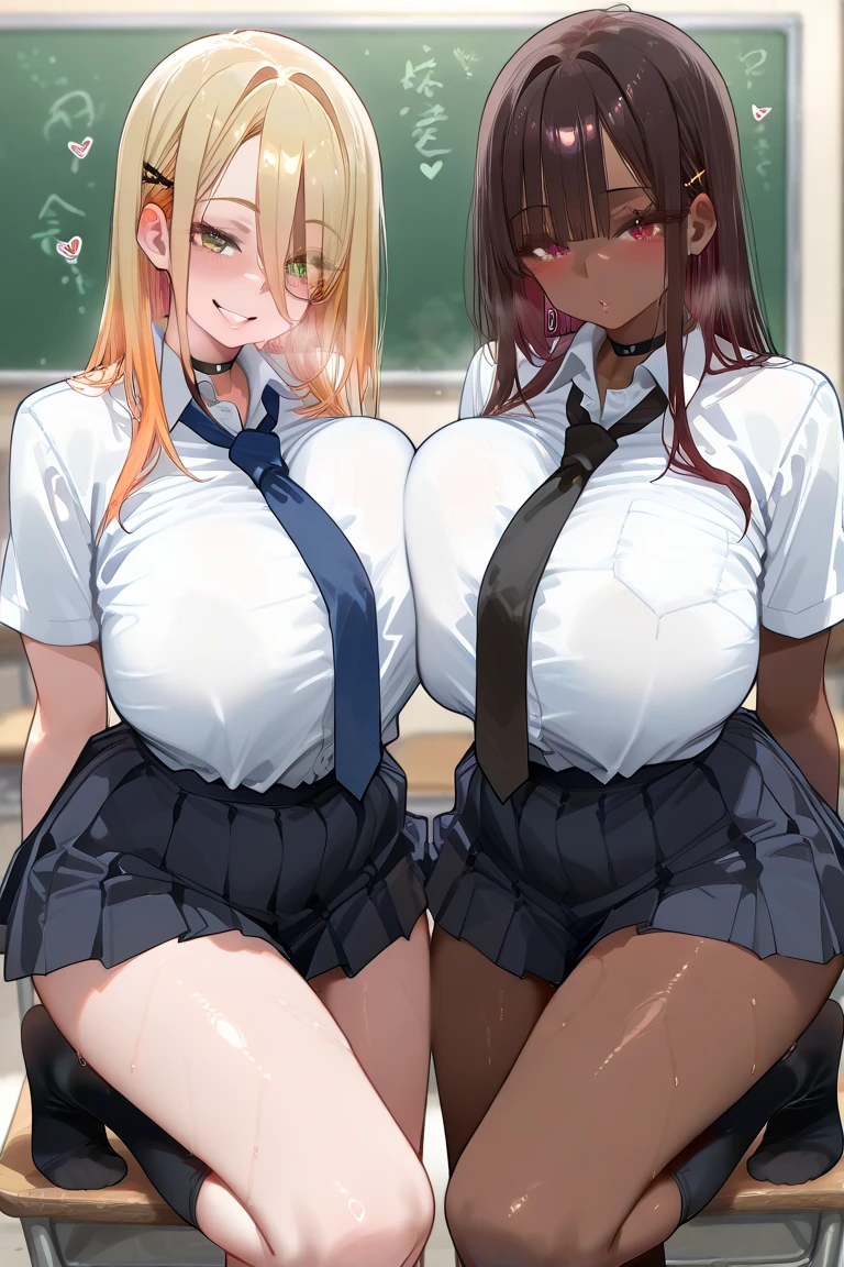 NSFW、(Anatomically correct、Masterpiece、Highest quality、Tabletop、Detailed construction)、(((Two beautiful girls, one with silver hair and the other with blonde hair and dark skin.)))、White shirt、I'm not wearing anything underneath、(((Lesbian、Touching each other's crotches)))、(((Sweat)))、(((Soaking wet)))、(((body fluid)))、(((Body odor、Sweat染み)))、(((pussy)))、(((Love juice、Squirting)))、(((Put your finger in the vagina)))、((Pubic hair)),(((blush)))、(((sports warehouse、humid、On the gym mat)))、(((Covered in drool)))