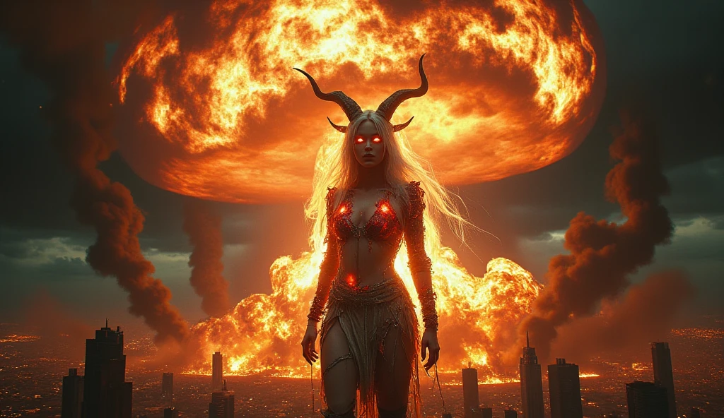 (beautiful (demon woman:1) portrait:1.5) in hell landscape with castle and demon horde (((masterpiece))), ((best quality)), realistic, 8k, ultra-detailed, realistic, scenery, ConceptArt, Highly detailed RAW color Photo, side Angle, (lens flare:0.7), particle effects, raytracing, cinematic lighting, shallow depth of field, photographed on a Sony Alpha 1, 50mm wide angle lens, sharp focus, cinematic film still, dynamic pose, <lora:Hell2_v1.0:0.5>, (Realistic:1.3), <lora:EmmilyE_v1.0:0.8>
