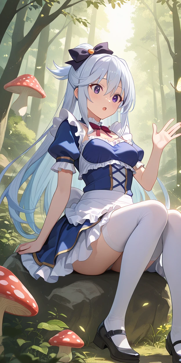 (masterpiece:1.37), Highest quality, (Very detailed:1.37), (One Girl:1.5), woman, (mature:1.5), (Adult:1.5), jingliu, Gray Hair, Long Hair, ponytail, Hair Ribbon, Red eyes, Earrings, jewelry, dress, pantyhose, (Pelvic Curtain:1.5), (Very detailed eyes:1.37), (get wet:2.0), despair, (Are standing:1.5), Embarrassing, humiliation, blush, anger, cherry blossoms, garden, (Golden Hour:1.5), whole body, (Crossing your legs:1.5), From above