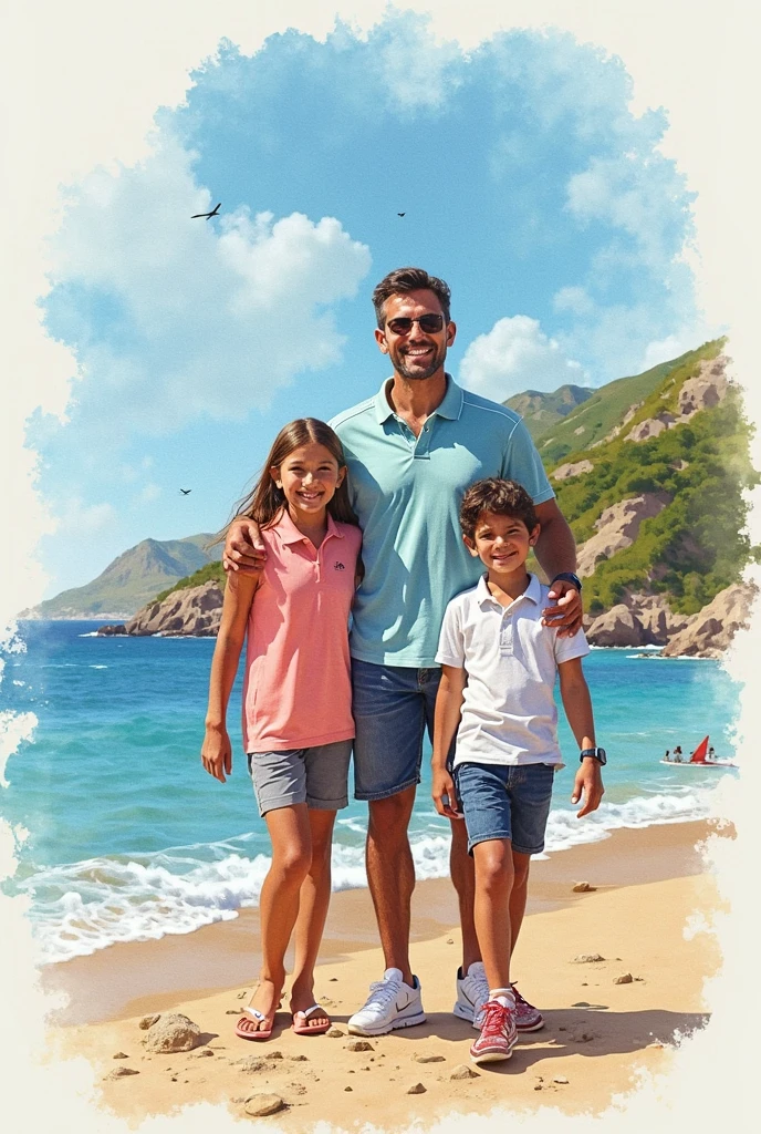 portrait of a happy family at the beach, photo, realistic, smooth face, perfect eyes, wide angle, sharp focus, 8 k high definition, insanely detailed, intricate, elegant, beautiful, hd, dream, ultra wide angle, hyperrealism, hyper detailed