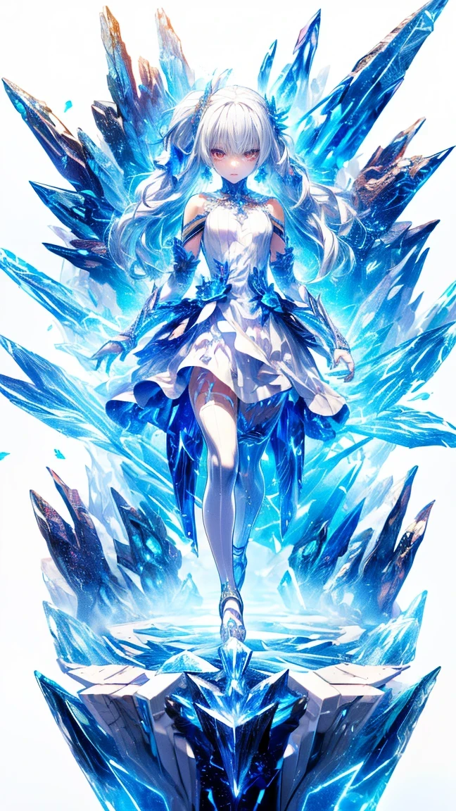 Amazing results，,best quality,masterpiece,ultra high resolution,detailed,intricate details,8k resolution,8KUCG wallpaper,high dynamic range,Cinema-level lighting effects,clair obscur，Ray tracing、nvidia RTX,  

1 girl, medieval character,
  An Ice mage, she has long silver hair, Blue eyes,  She wore a Blue, white and Silver mage outfit, There's ice crystals alound her body. ((Blue and White stockings, Silver Snow pattern Decoration)) 

She was floating in mid-air, ice magic surrounding her, snow falling, staring at the audience, raising both hands to cast a spell.（Mysterious magic array：1.2），Blue glow，(((Powerful ice magic)))，(((icicle)))，Towering above the wind，Blue light cold light，(((Ice storms)))，wind，((Flying snow ice and snow))，imperial water, Aqua blue, magic circle, Cinema-level lighting effects, clair obscur,