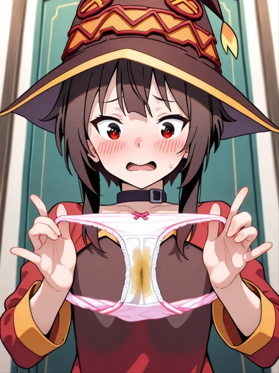 Nsfw,((dwarf,toddler body)),megumin,1girl,solo,breasts,blush,bangs,brown hair,black hair,red eyes,hat, navel,heart,panties soaked in pee,Impurity panties,panties with Dirty,incontinence,
Panties Stained pee,foul panties,grubby pussy,filthy pussy,Raunchy pussy,((filthy panties)),((excessive spread pussy)),((excessive spread anus)),(((shaved pussy))),(((poop in the panties))),((poop in the pussy)),