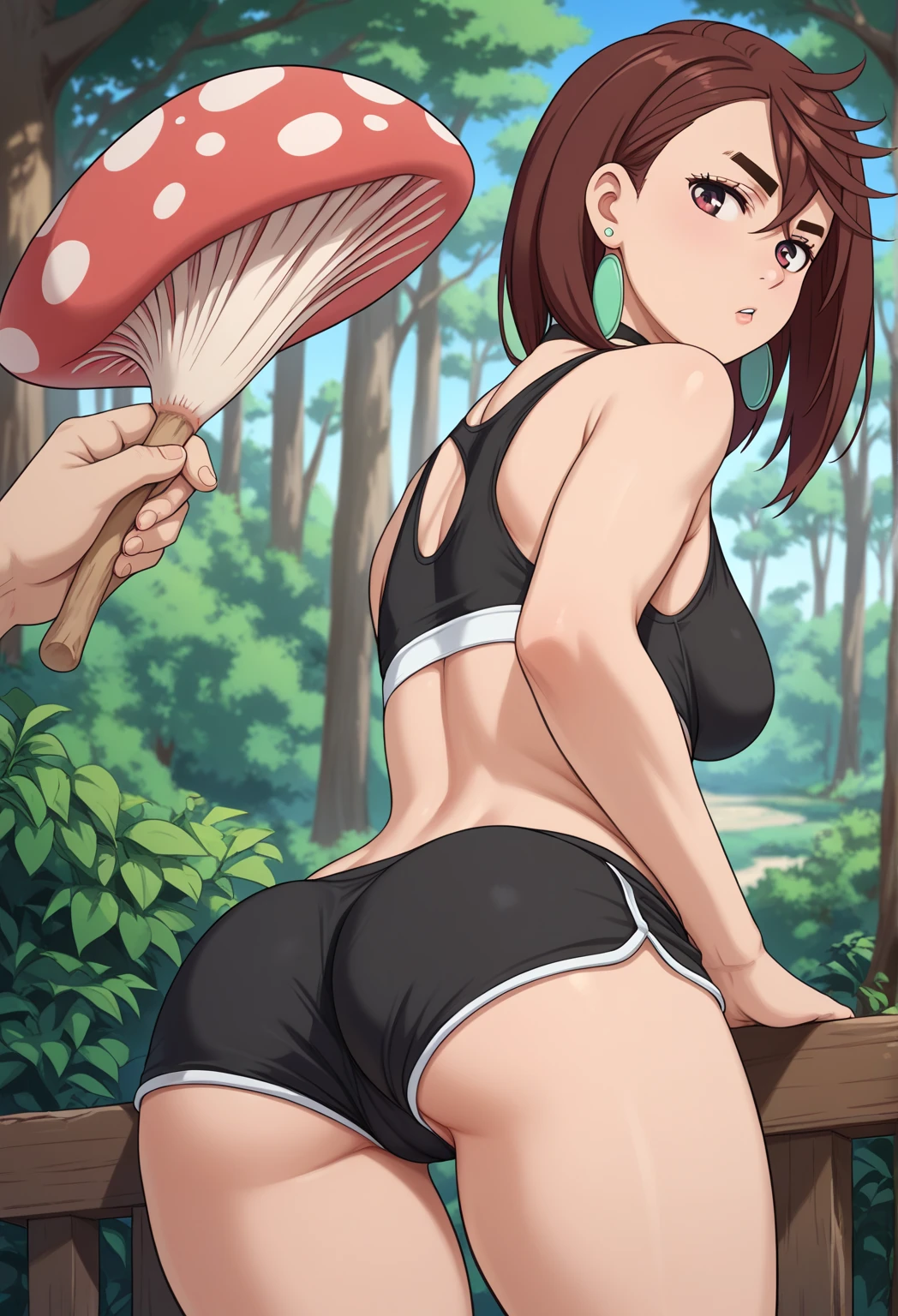 (best quality,4k,8k,highres,masterpiece:1.2), from behind, exposed ass cheeks ,ultra-detailed,(realistic,photorealistic,photo-realistic:1.37),Hoshizora Rin,yellow eyes, orange hair, solo,strapless leotard,big breasts,beautiful detailed eyes, extremely detailed eyes and face,longeyelashes,pink blush,looking at viewer,body proportions,cute expression,standing pose,Tape Gag ,Tape Bondage,soft colors,feminine,charming,wisteria flowers,cape,glowing light,flower petals, breezy environment,Lovely,HDR,UHD,vivid colors
