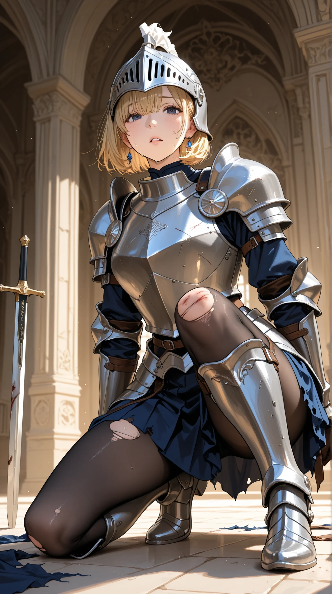 masterpiece, best quality, absurdres, perfect anatomy, (1girl, solo), Ashelia, short hair, AsheliaOutfit, miniskirt, thighhighs, jewelry, belt, standing, cowboy shot, smile, dynamic pose, dynamic angle, outdoors, plains, hills, (sitting, spreading legs by hands), spread crotch by hands, spread_pussy, (spreading pussy by hands)