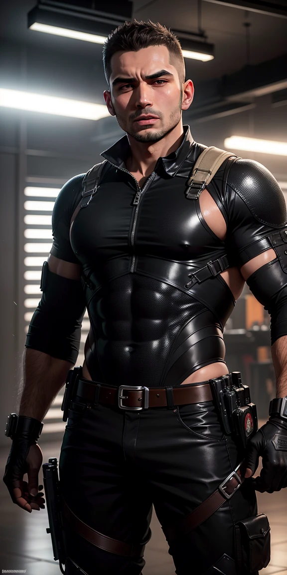"Obra-prima de arte completa, alta qualidade, ultra detalhado em 4k, 8k, [Alan Ritchson [christopher reeve], sem barba, Justiceiro Marvel comics, alta resolução, Cartaz de cinema, Solo, homem alto forte, Wide neck, tall trapezoids, homem grande, cabelos curtos, cara de bravo, mau, homem grande, alto, (((Musculoso))), camiseta preta, black leather pants, cinto militar, Armado com pistola. fundo simples
